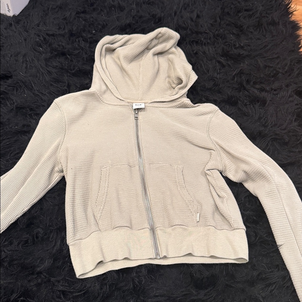 Sage green aritza tna cropped waffle zip up